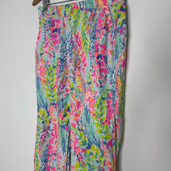 Lilly Pulitzer Linen Palazzo Pants XS Tropical Print Wide Leg Resort Wear - Picture 6 of 7